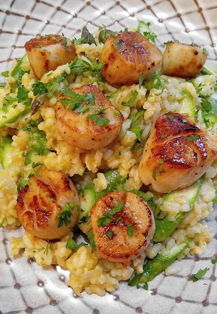 Gluten Free Scallop Risotto with Asparagus Gluten Free by Jan